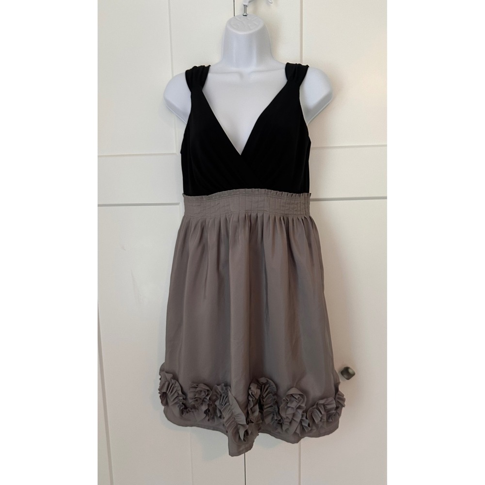 Night Way Collections Black Taupe Rosette Ruffle Hem Cocktail Dress Size 6